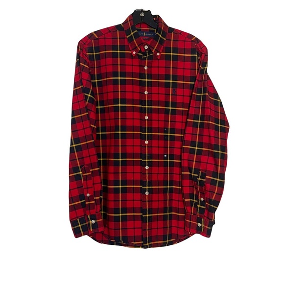 Ralph Lauren classic fit men’s red/black/yellow plaid size medium - Picture 2 of 6